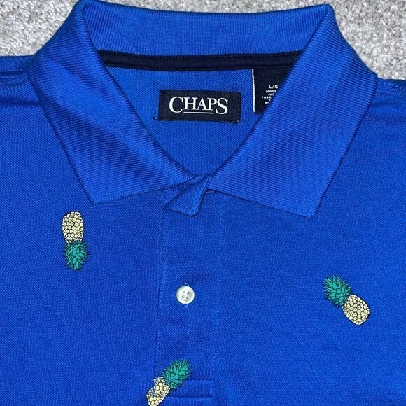 Blue Chaps Pineapple Cotton travel swingers golf polo shirt L NEW w/0 tags mens - Picture 1 of 3